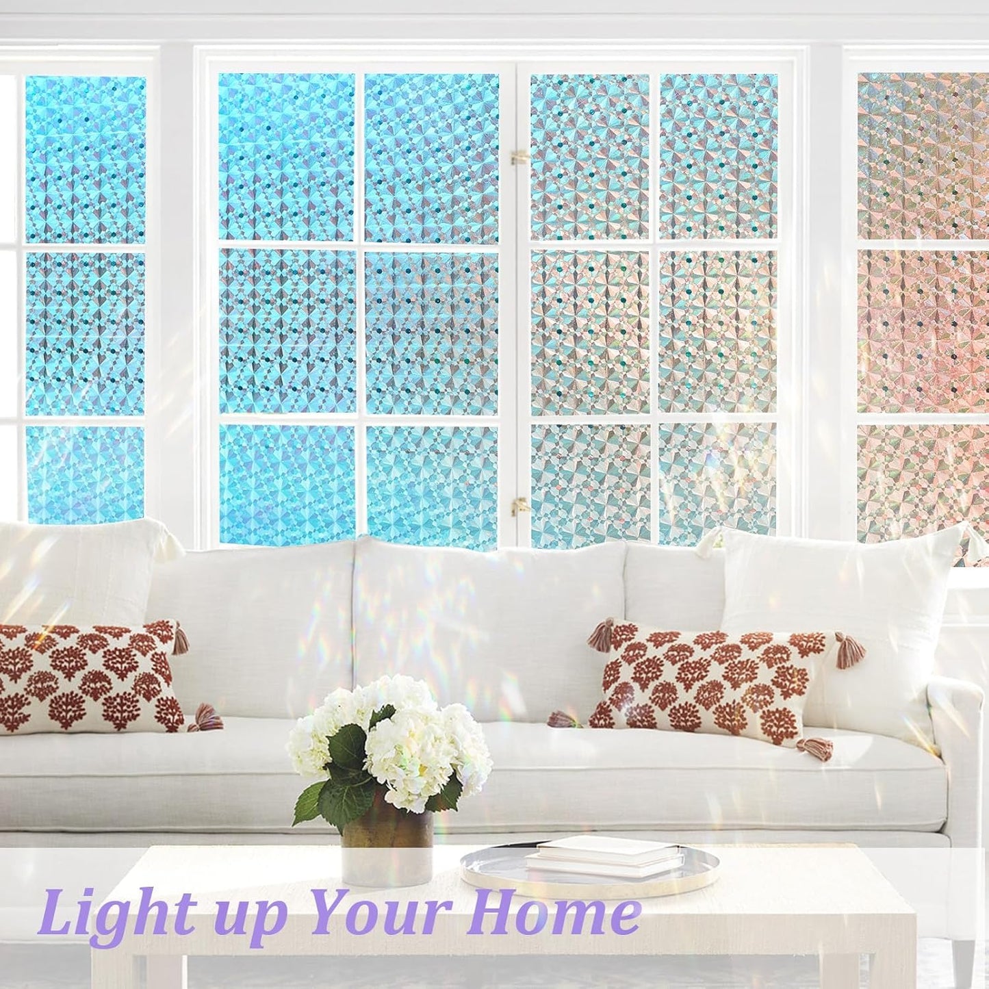 Windimiley 3D Diamond Frosted Window Privacy Film, Static Cling No-Glue Removable Vinyl, UV Blocking Heat Control for Bathroom Bedroom Door, 17.5 x 78.7 inch