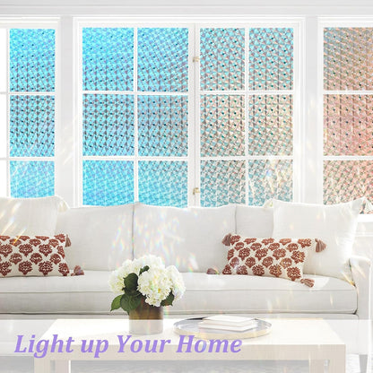 Windimiley 3D Diamond Frosted Window Privacy Film, Static Cling No-Glue Removable Vinyl, UV Blocking Heat Control for Bathroom Bedroom Door, 17.5 x 78.7 inch