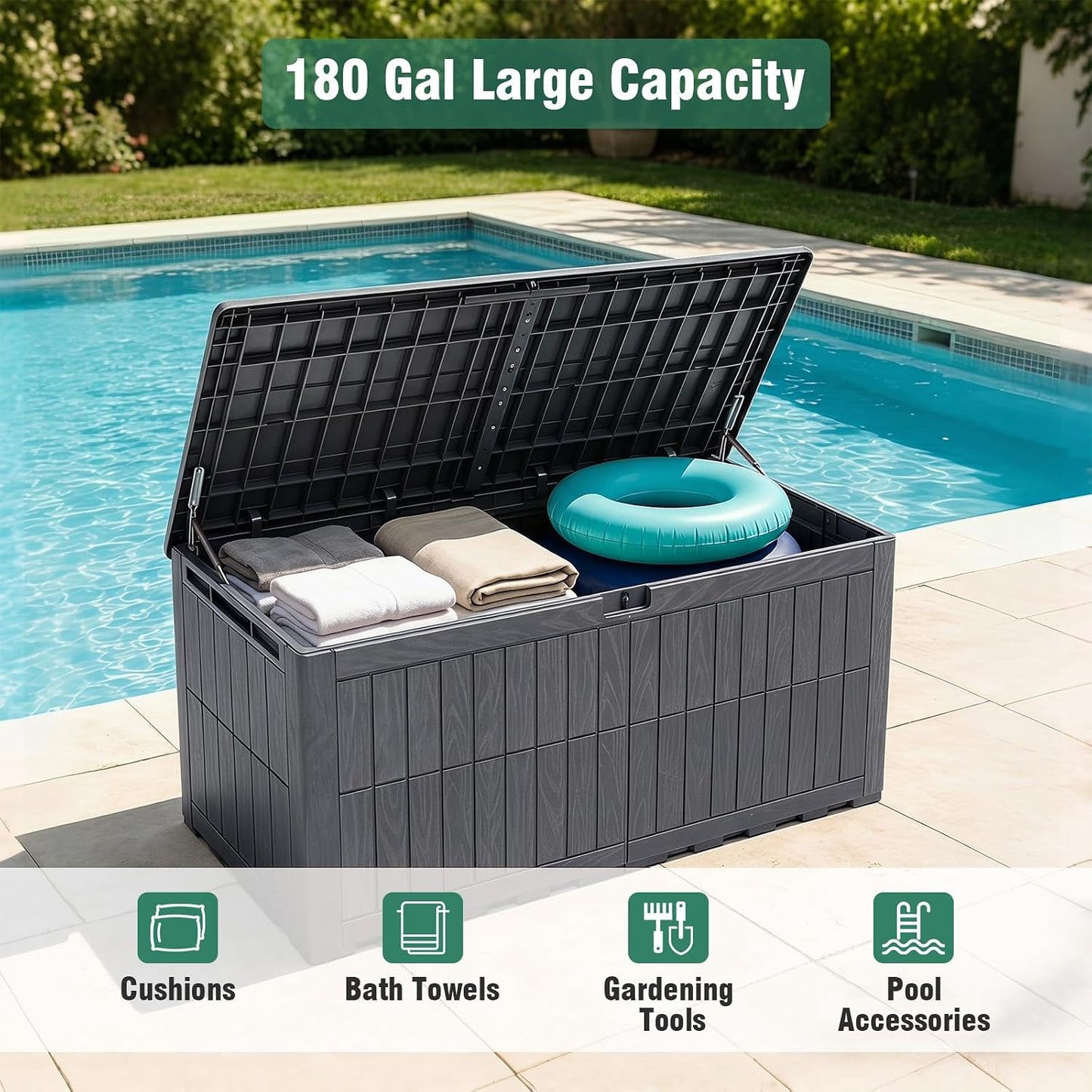 Tangkula 25 Gallon Waterproof Outdoor Storage Box with Lockable Lid | PP Resin, Wicker Patterned, Indoor Outdoor Use, Portable, Versatility, for Deck, Pool, Patio Cushions, Garden Tools