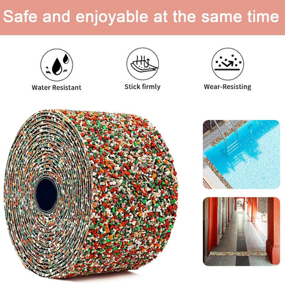 Waterproof Tape for Pools, 4" x15FT Heavy Duty Anti Slip Stair Treads Outdoor Tape Non-Slip Rubber Grip Tape Shower Strips Slip Resistant Tape Traction Tape for Stairs Showers Bathroom Trails