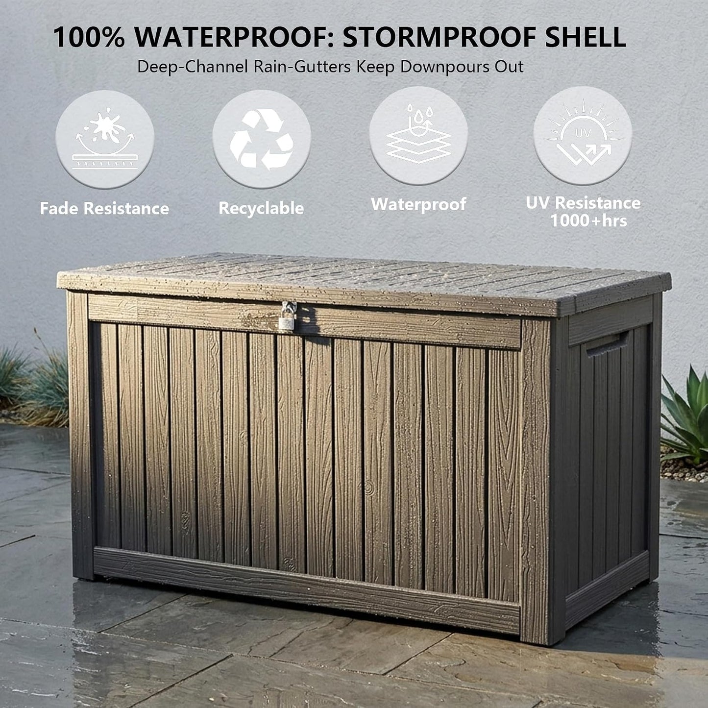 Outdoor Storage Box, 320 Gallon Waterproof Deck Box [Upgraded 3.0], Dual Gas-Spring Ultimate Resin Organizer for King Cushions, Heavy-Duty Lockable Estate Storage Bench, Backyard BBQ, Black