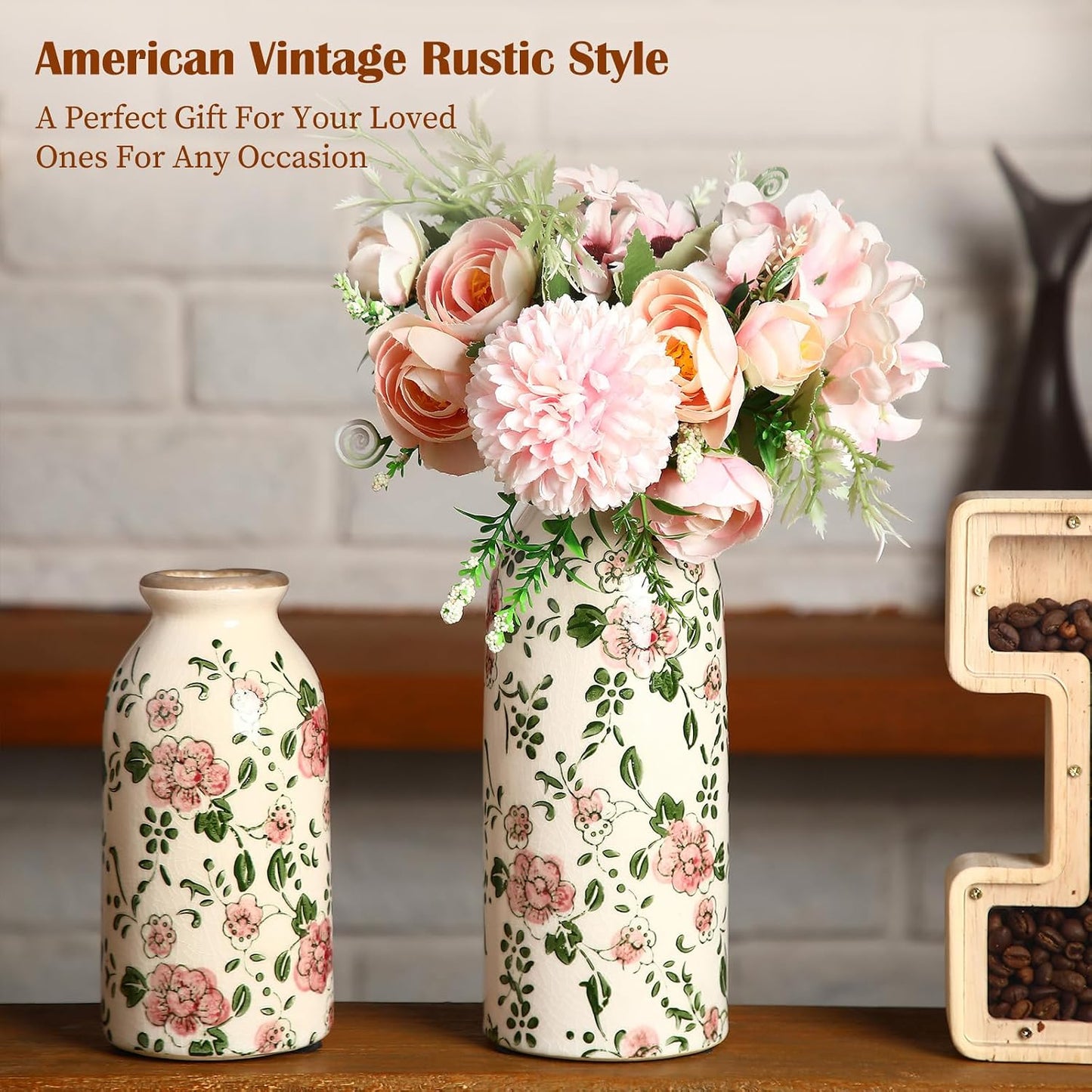 2 Pcs Ceramic Small Vase Rustic Farmhouse Vase Boho Vases Home Decoration for Your Kitchen Bedroom Office Bathroom & Shelf Centerpiece Table Decorative(Simplicity)