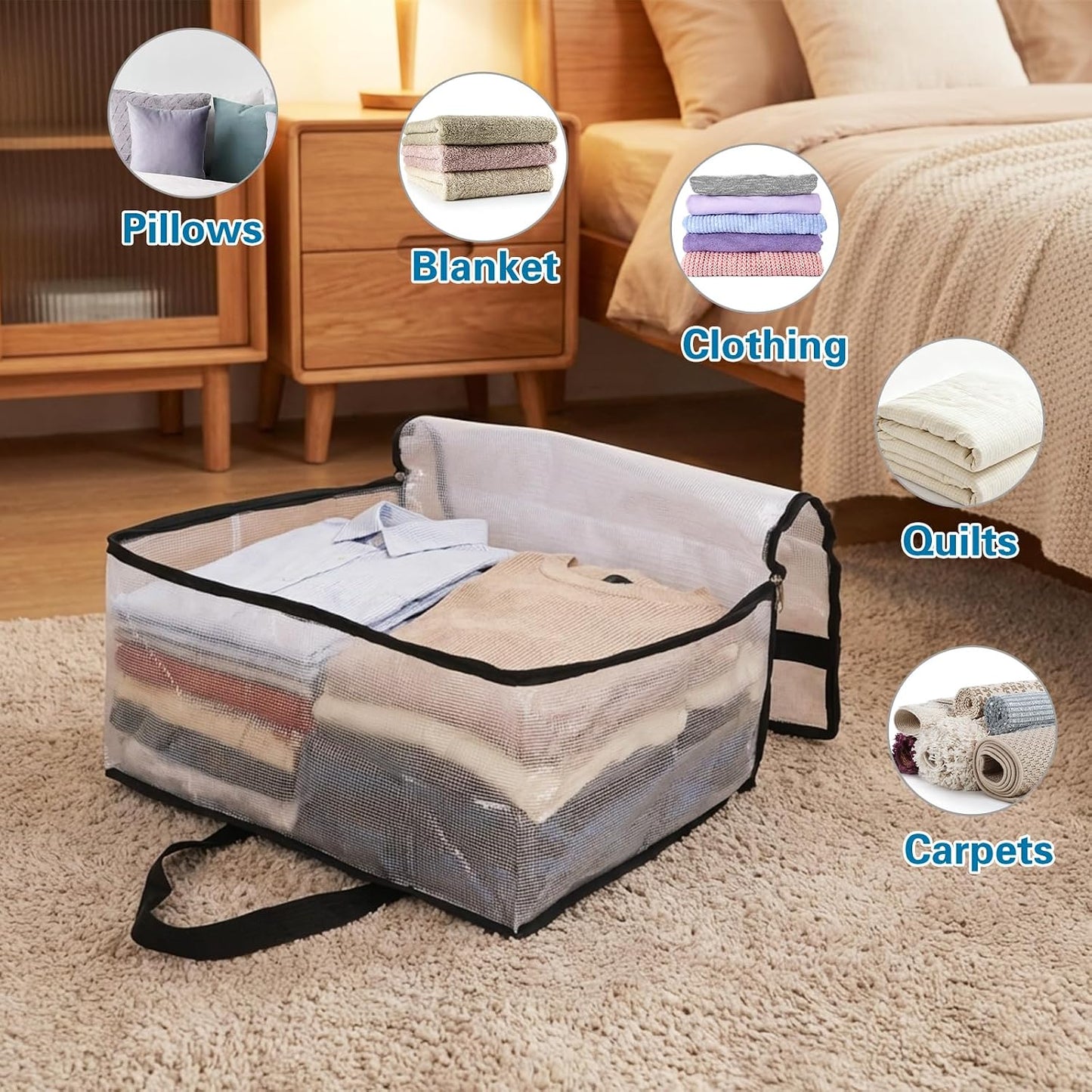 Fixwal 4 Pack 75L Extra Large XL Clear Storage Bags With Zipper for Blankets, Quilts, Clothes, Comforter, Bedding and Pillows