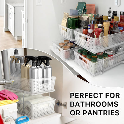 Simple Houseware 2 Tier Bathroom Organizer Tray Pull-Out Sliding Drawer/Under-Sink Storage, Clear