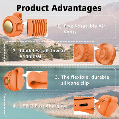 Portable Clip-On Fan, Mini USB Rechargeable 360° Rotatable Fan, Personal Fan 3-Speed Silent Mini Bladeless Fans