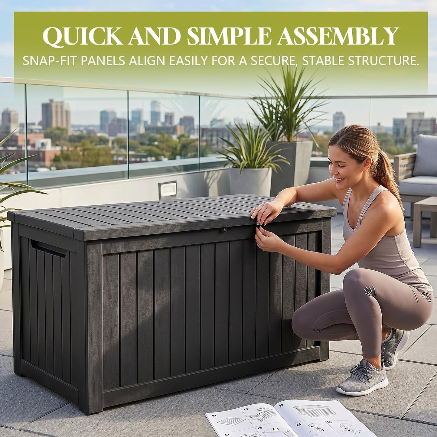 Waterproof Outdoor Storage Box Outside Deck Box Lockable Resin Bench UV Resistant Furniture Cushion Pool Tool Float Bin Patio Garden Porch (Black, 120 Gallon)