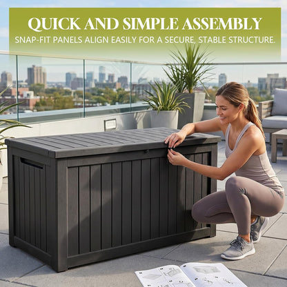 Waterproof Outdoor Storage Box Outside Deck Box Lockable Resin Bench UV Resistant Furniture Cushion Pool Tool Float Bin Patio Garden Porch (Black, 120 Gallon)