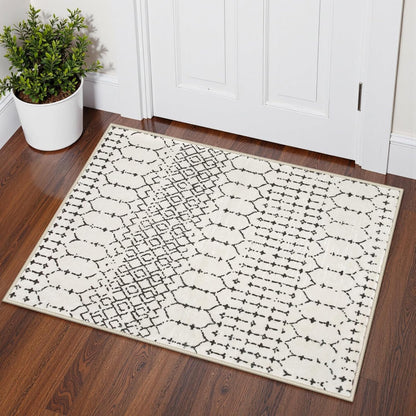 Lahome Moroccan Entry Rug 2x3, Non-Slip Washable Front Indoor Door Mat Rubber Backing Low-Profile Door Rugs, Small Geometric Print Distressed for Entryway Bathroom Kitchen, Black Hana