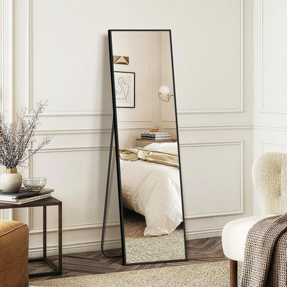 FICTOR Full Length Mirror with Stand, Floor Standing Mirror Full Body, HD Shatterproof Black Frame Wall Mirror for Bedroom, Living Room, Dressing Room & Entryway, 56"x15"