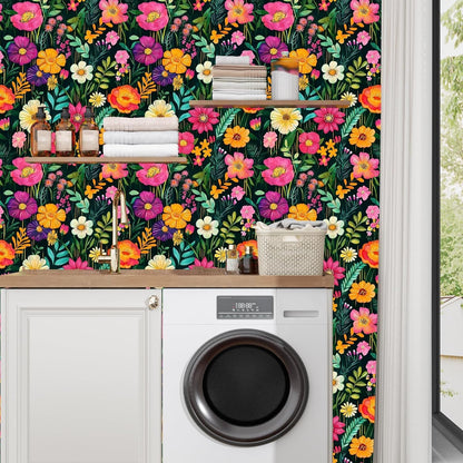 BOKEBEVE Watercolour Floral Peel and Stick Wallpaper Boho Vibrant Contact Paper Renter Friendly Wall Paper for Countertop Cabinet Wall Shelf Liner Removable Blue Colorful 17.5 x 118In