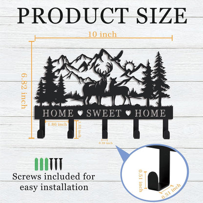 Deer Mountain Metal Key Holder Wall Mount Key Holder for Wall Rustic Cabin Decor Key Rack Hooks Hanger Woodland Wildlife Wall Art Entryway Organizer Housewarming Hunting Gifts