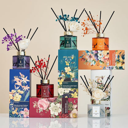 Airkeep Flower Reed Diffusers Set, 5.07 oz Freesia/Passion Fruit/Orange Scented Oil Diffuser with 8 Reed Sticks, Home Fragrance Diffuser Gift Set for Bathroom & Office Decor 150ml