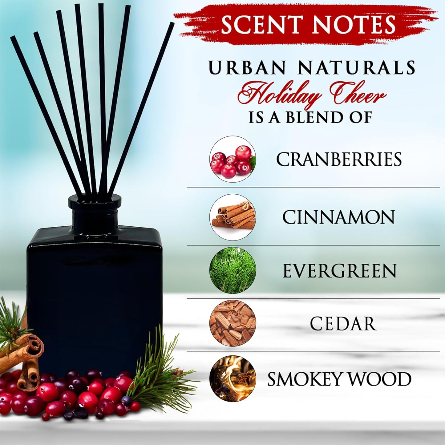 Urban Naturals Smoked Vanilla Reed Diffuser Set with Vanilla Bean, Sandalwood & Leather – 5 Ounce Sleek Black Rectangular Refillable Glass Bottle – Made in the USA