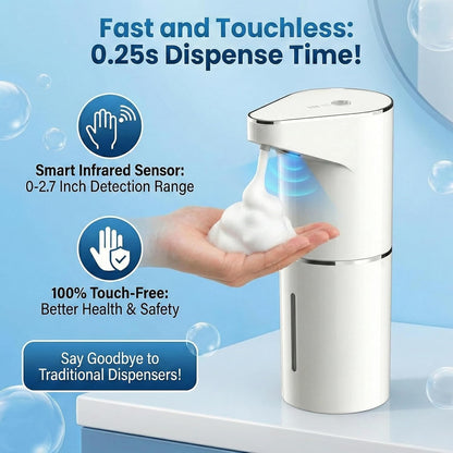 Automatic-Foaming-Soap-Dispenser-Touchless,Type C Rechargeable White Hand Soap Dispenser 13oz/350ml with 3 Foam Levels Wall Mounted & Countertop Design for Kitchen Bathroom IPX5 Waterproof