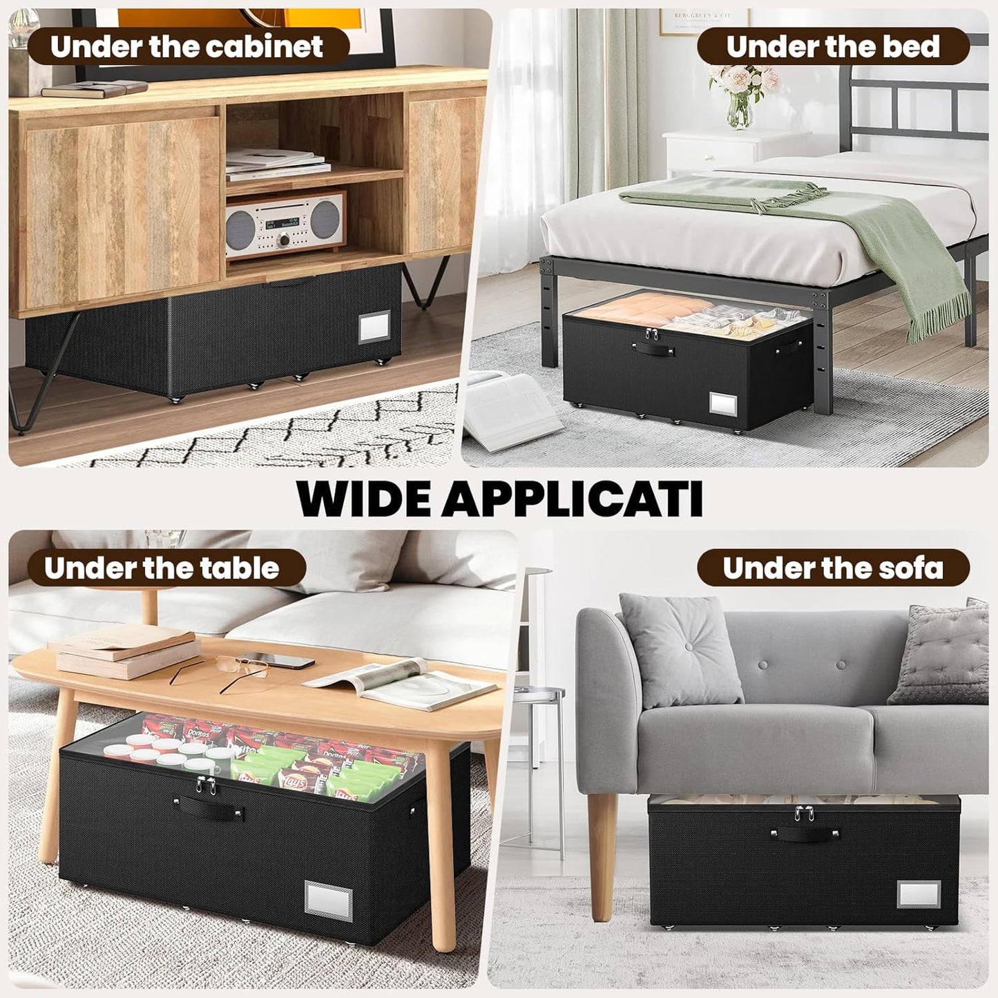 Dayacoco Under Bed Storage With Wheels,10in Underbed Storage Containers 65L | Large Capacity Underbed Storage, No Assembly Required Rolling Under Bed Storage for Clothes Blankets Shoes Beige
