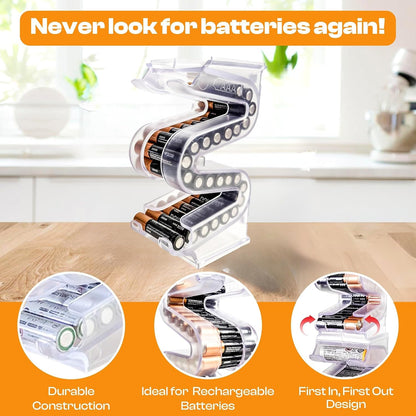 Battery Ladder Case - Battery Organizer & Dispenser (AAA & AA) | Stack It or Wall-Mount It To Dispense Batteries in First-In-First-Out Order, Tidy Storage for Home, Garage & Workshop