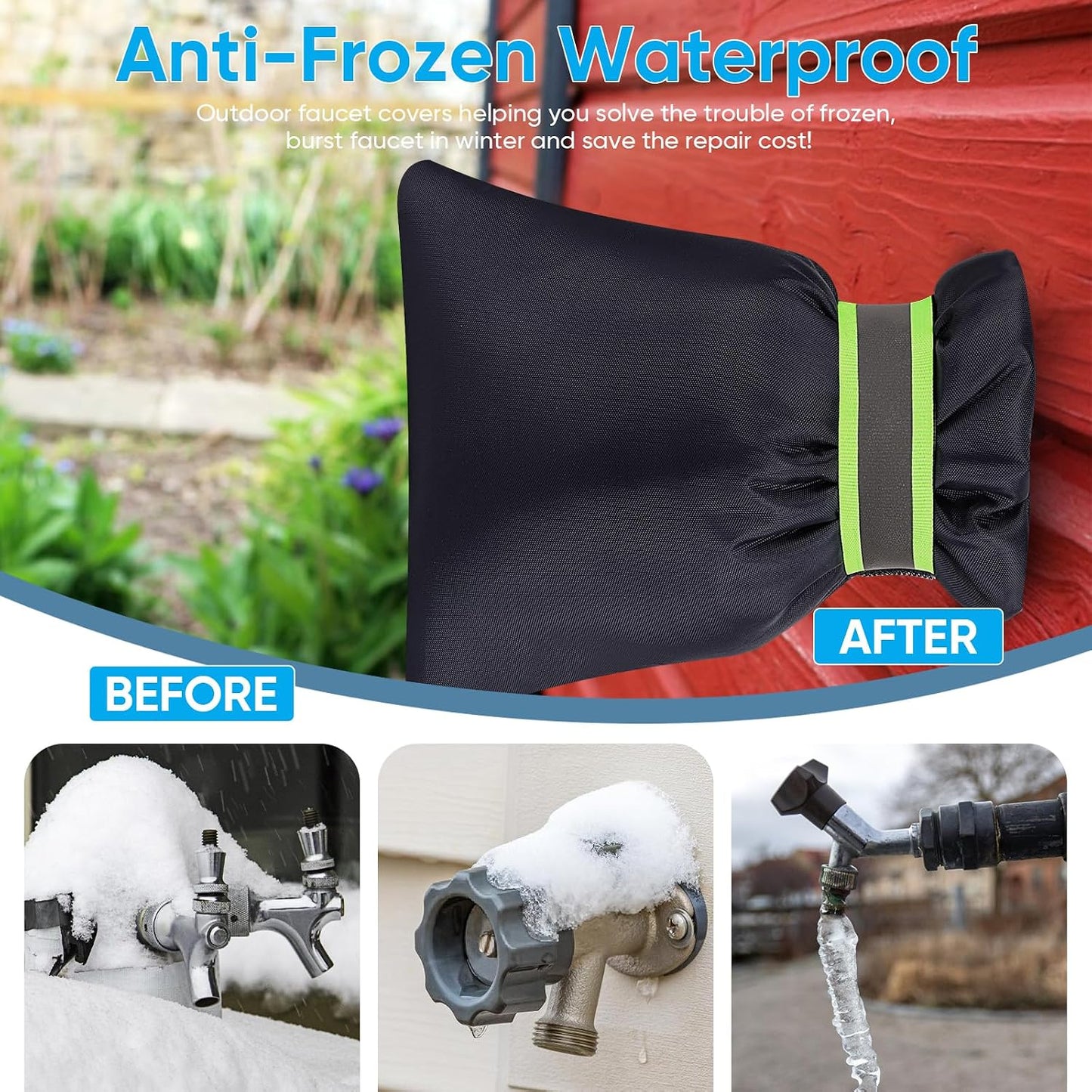 Outdoor Faucet Covers for Winter - 4 Pack Pro 6.7" W x 8.3" H Outdoor Water Faucet Cover Socks for Winter Freeze Protection Pipe Insulation Reusable Waterproof Insulated Spigot backflow Cover,Black
