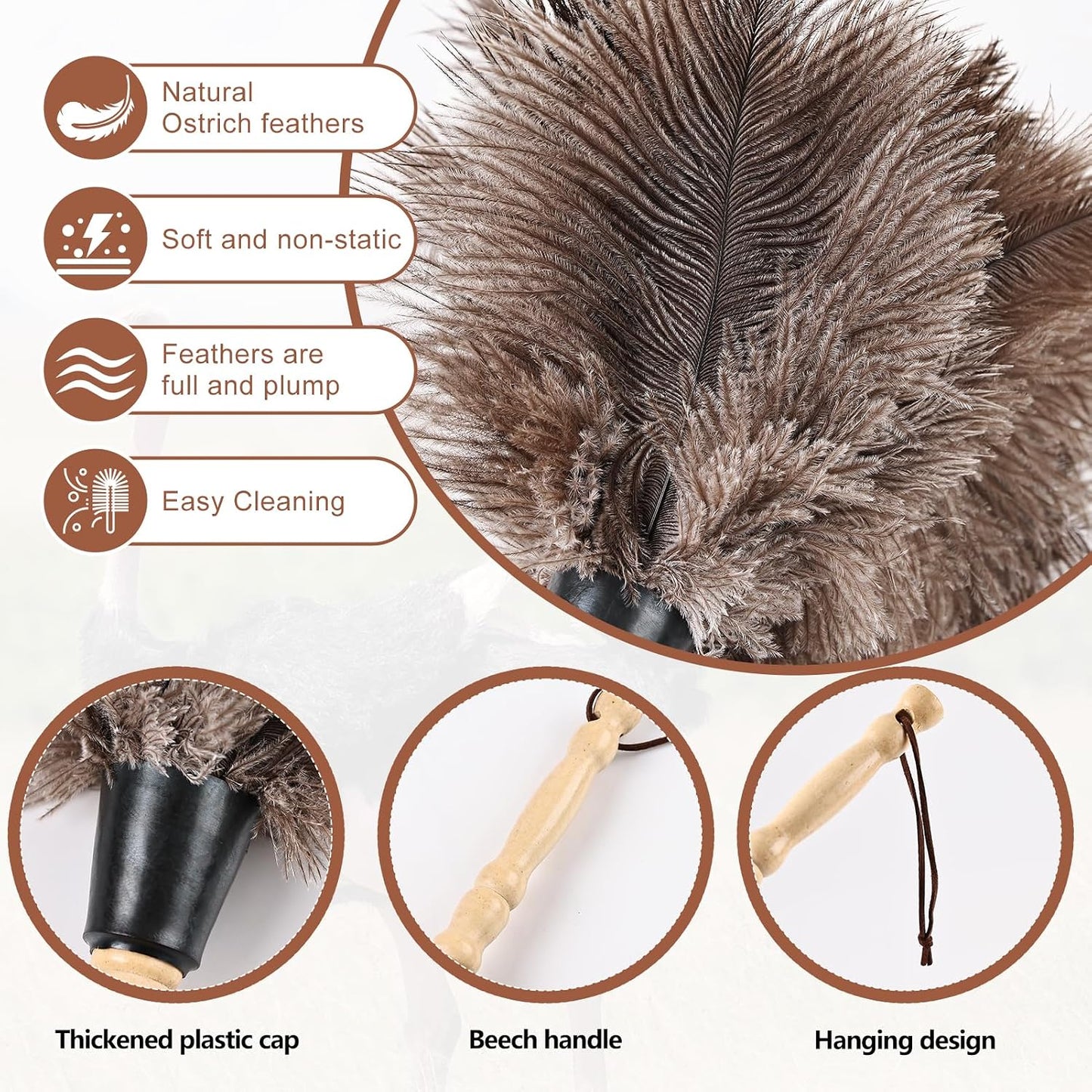 Extendable Cleaning Duster 94 Inch - Long Telescoping Ostrich Feather Dusters with Stainless Steel Extension Pole for High Ceiling Fan, High Ceilings,Roof Dusting