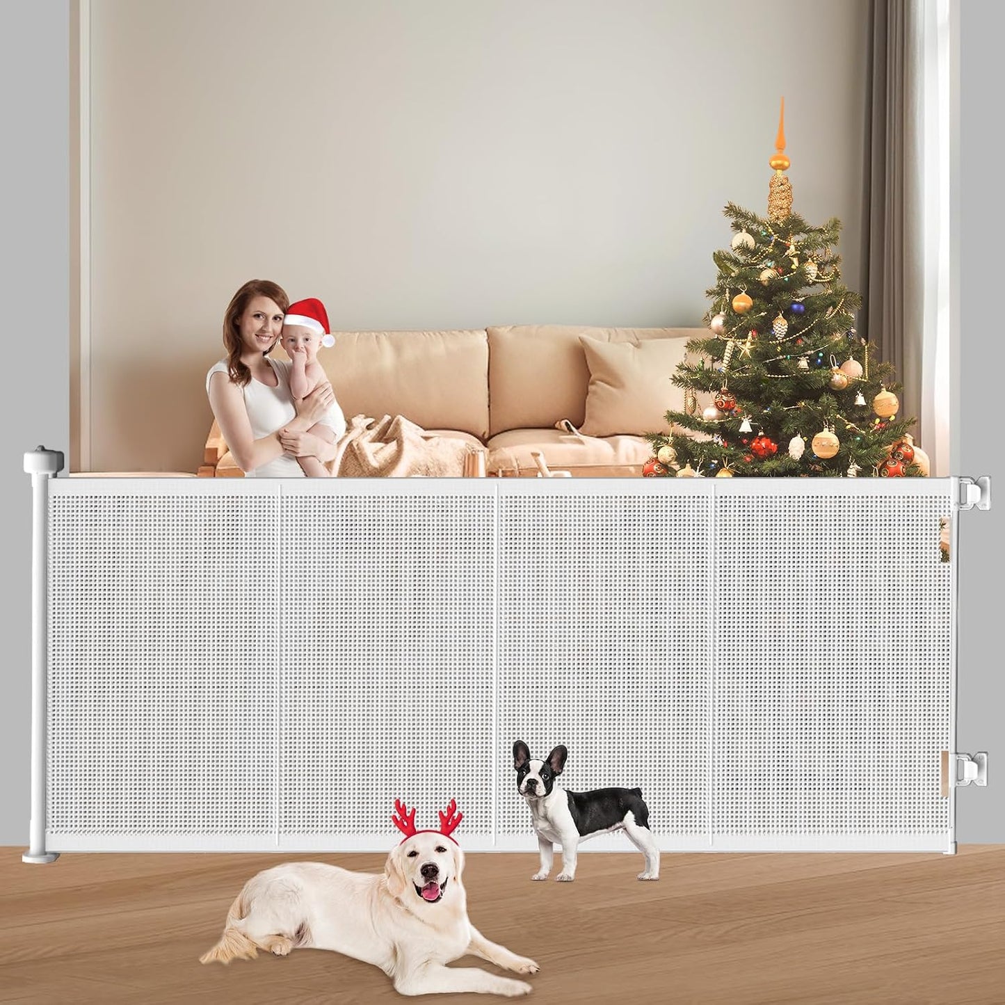 Pawtners Retractable Baby Gates Extra Wide, 41" Tall Extends up to 71" Wide, Dog Gate Indoor for Stairs, Pet Gate with Support Rods for Doorways Hallways Indoor & Outdoor-Black