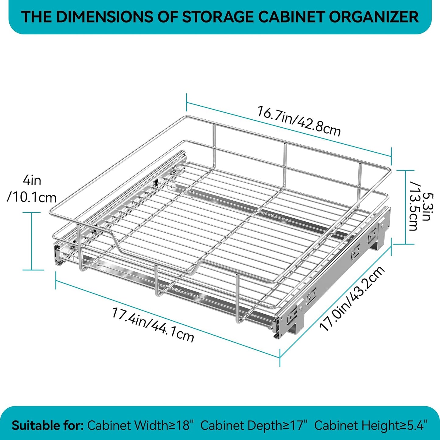 2 Tier Pull Out Cabinet Organizer 11" W X 22" D, Slide Out Drawers For Kitchen Cabinets, Pull Out Drawers For Cabinets Capacity Heavy Duty Caddy, Cabinet Pullout Shelves Chrome-Plated, Bathroom Pantry