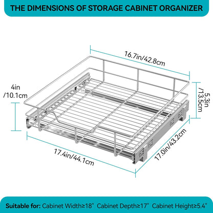 2 Tier Pull Out Cabinet Organizer 11" W X 22" D, Slide Out Drawers For Kitchen Cabinets, Pull Out Drawers For Cabinets Capacity Heavy Duty Caddy, Cabinet Pullout Shelves Chrome-Plated, Bathroom Pantry