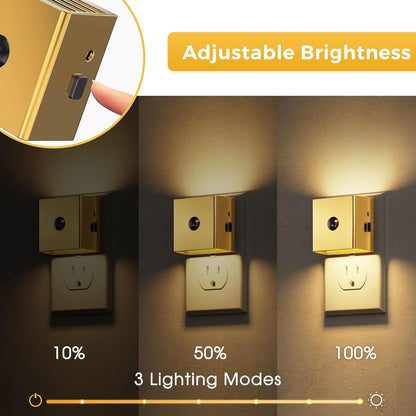 L LOHAS LED Motion Sensor Night Light, [2-Pack] Plug in Night Light with Motion Sensor and Dusk to Dawn Sensor, Brightness Adjustable, 3000K Soft White Nightlight for Bathroom Hallway Kitchen