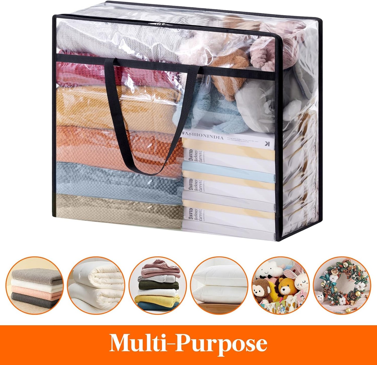 Lifewit 8 Pack Clear Clothes Storage Bags, 60L Plastic Blanket Storage Bag, Vinyl Foldable Moving Bags with Zipper, Closet Organizers and Storage Containers for Bedding, Duvet, Comforter