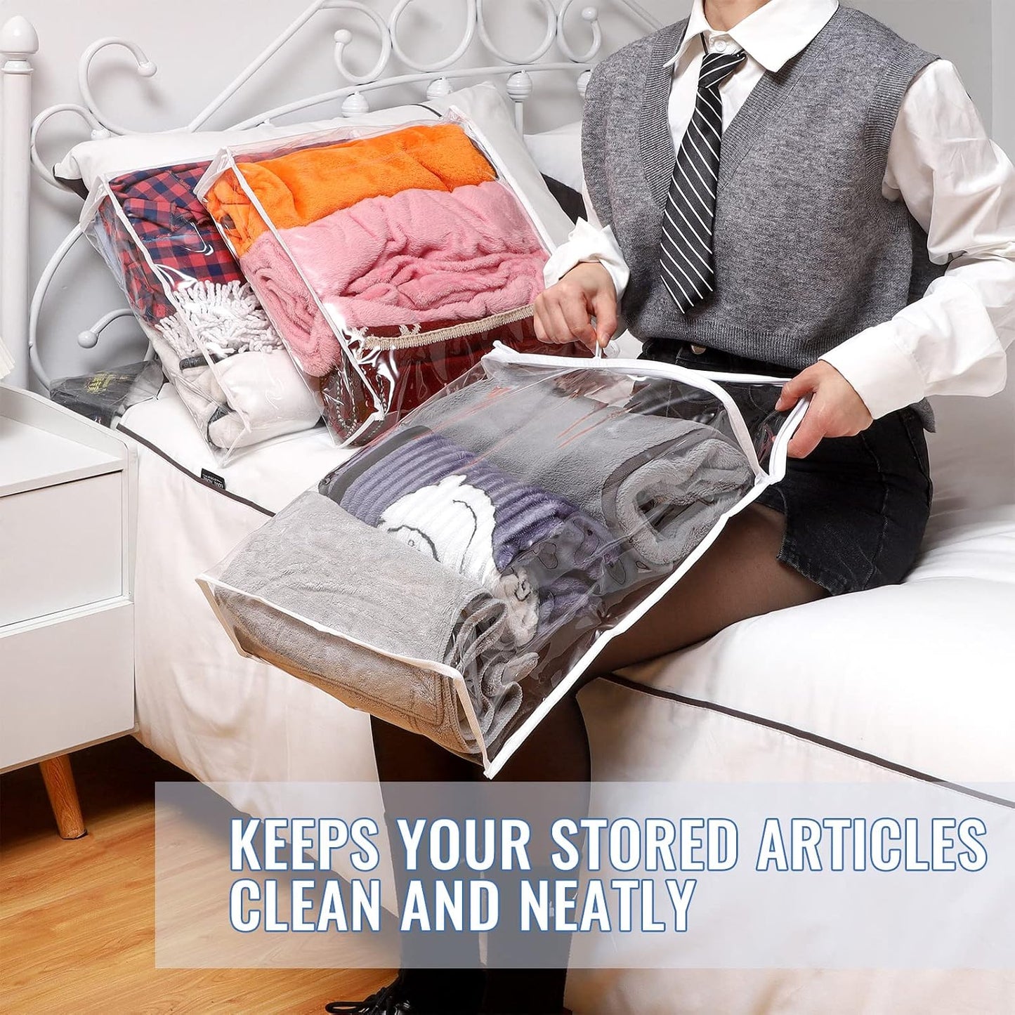 6 Packs Clear Zippered Storage Bags 24 x 20 x 11 Inch Sweater Moth Bags Vinyl Plastic Storage for Blankets Clothes Bed Sheet Organizer with Zipper for Closet Linen Sweater Clothes Comforters Pillow