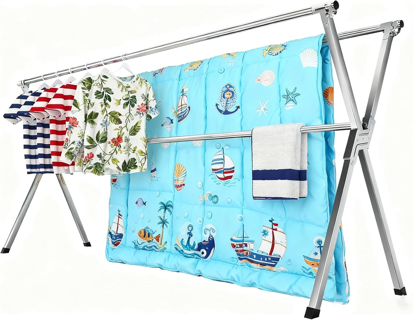 Clothes Drying Rack Folding Indoor Outdoor, Foldable Portable Laundry Drying Rack, Heavy Duty Laundry Hanger Dryer Rack with 20 Hooks (79.55'')