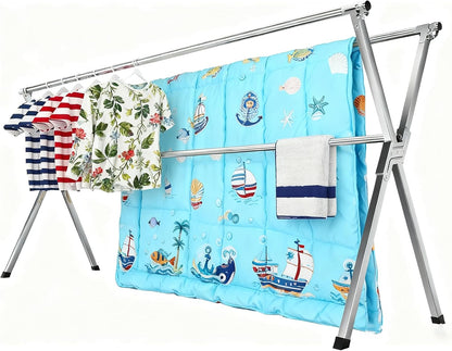 Clothes Drying Rack Folding Indoor Outdoor, Foldable Portable Laundry Drying Rack, Heavy Duty Laundry Hanger Dryer Rack with 20 Hooks (79.55'')