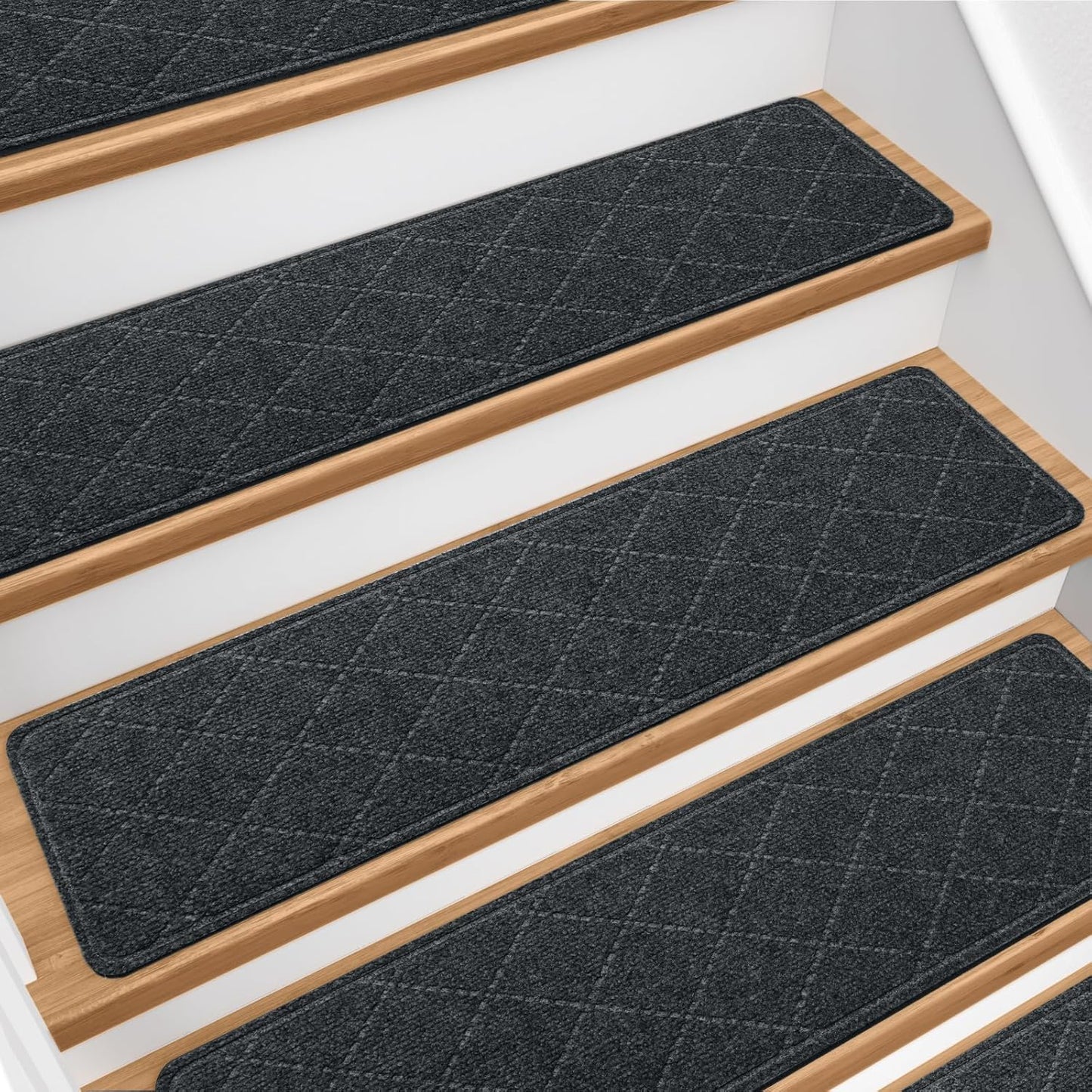 Stair Treads for Wooden Steps 15 PCS - 8’’ x 30’’, Non Slip Stair Runner, Machine Washable Stair Rugs Strips for Kids Pets and Elderly, Indoor Carpet for Stairs (Grey)