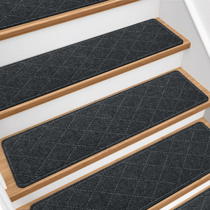 Stair Treads for Wooden Steps 15 PCS - 8’’ x 30’’, Non Slip Stair Runner, Machine Washable Stair Rugs Strips for Kids Pets and Elderly, Indoor Carpet for Stairs (Grey)