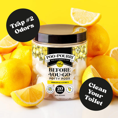 Poo-Pourri Before-You-Go 2-in-1 Toilet Potty Pods, Original Citrus, 5 Ct, Bathroom Odor Deodorizer and Toilet Cleaner with Essential Oils, Lemon, Bergamot and Lemongrass Scent (Pack of 4)