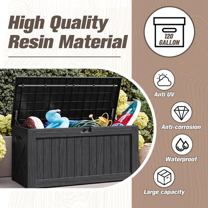 JUMMICO 31 Gallon Resin Deck Box Waterproof Indoor Outdoor Storage Boxes for Patio Furniture Cushions and Garden Tools (Brown)