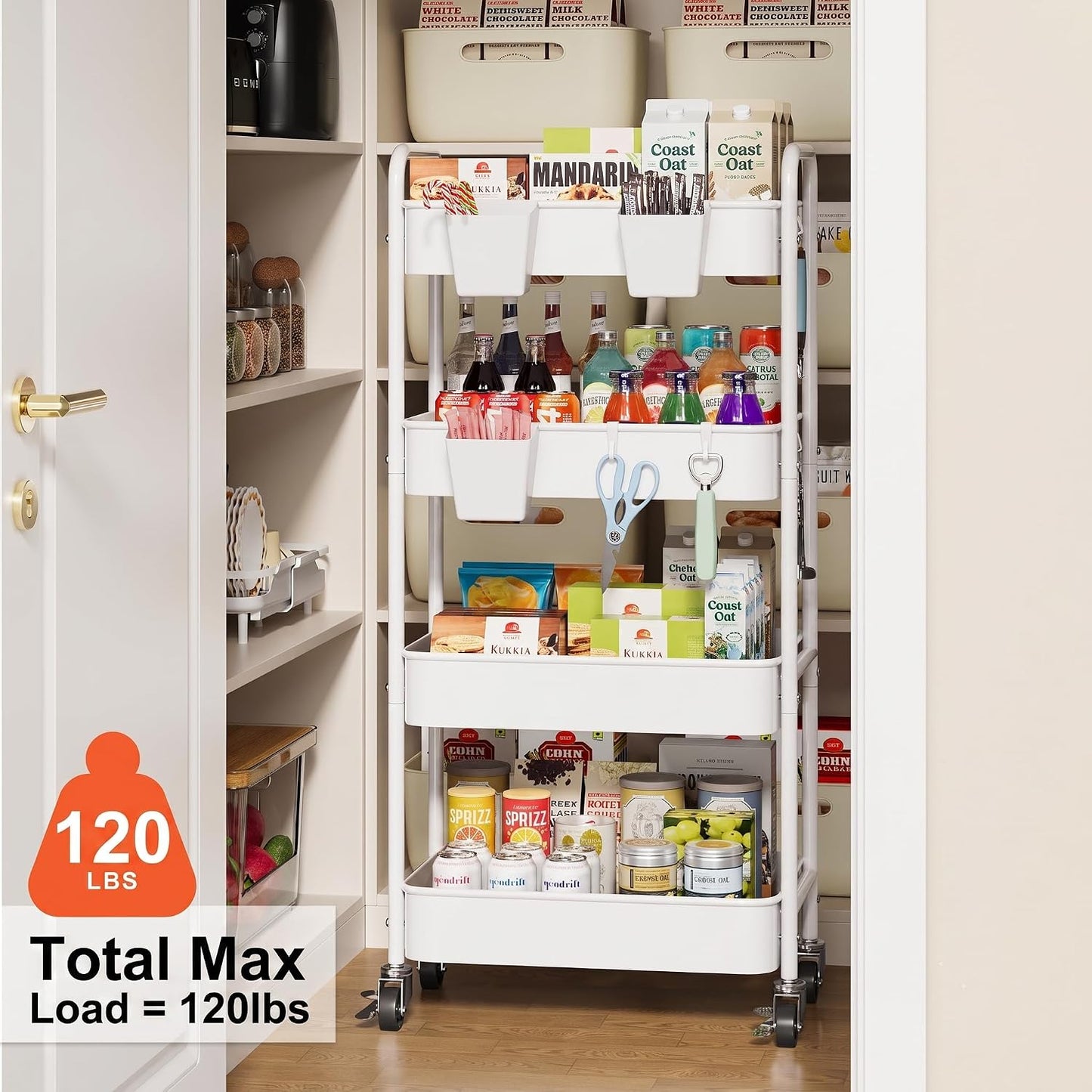 2 Tier Small Rolling Cart Metal with Wheels, White Under Desk Storage Cart on Wheels, Short Utility Roller Caddy Carts Organizer for Art,Craft,Pantry,Bathroom, Two Tiered Shelf Trolley,22 Inches Tall