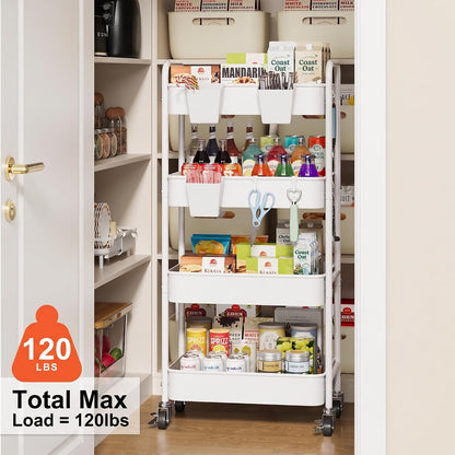 2 Tier Small Rolling Cart Metal with Wheels, White Under Desk Storage Cart on Wheels, Short Utility Roller Caddy Carts Organizer for Art,Craft,Pantry,Bathroom, Two Tiered Shelf Trolley,22 Inches Tall