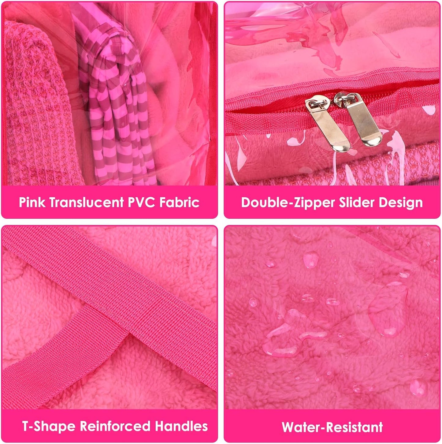 SGHUO Blanket Storage Bags 60L Extra Large Plastic Vinyl Clear Storage Bag for Clothes, Comforter, Bedding, Moving Bags with Zipper and Reinforced Handle (4pcs)