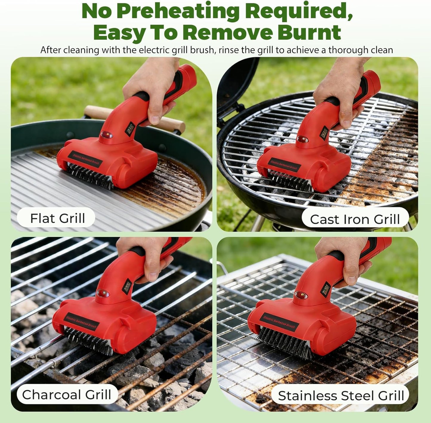 Electric BBQ Grill Brush, 1800 RPM Heavy Grill Cleaning Brush with 1 Replacement Head & LED Light, 304 Stainless Head, Grill Cleaner for Outdoor Grill with No Bristle Shedding, Gift for Men/Dad