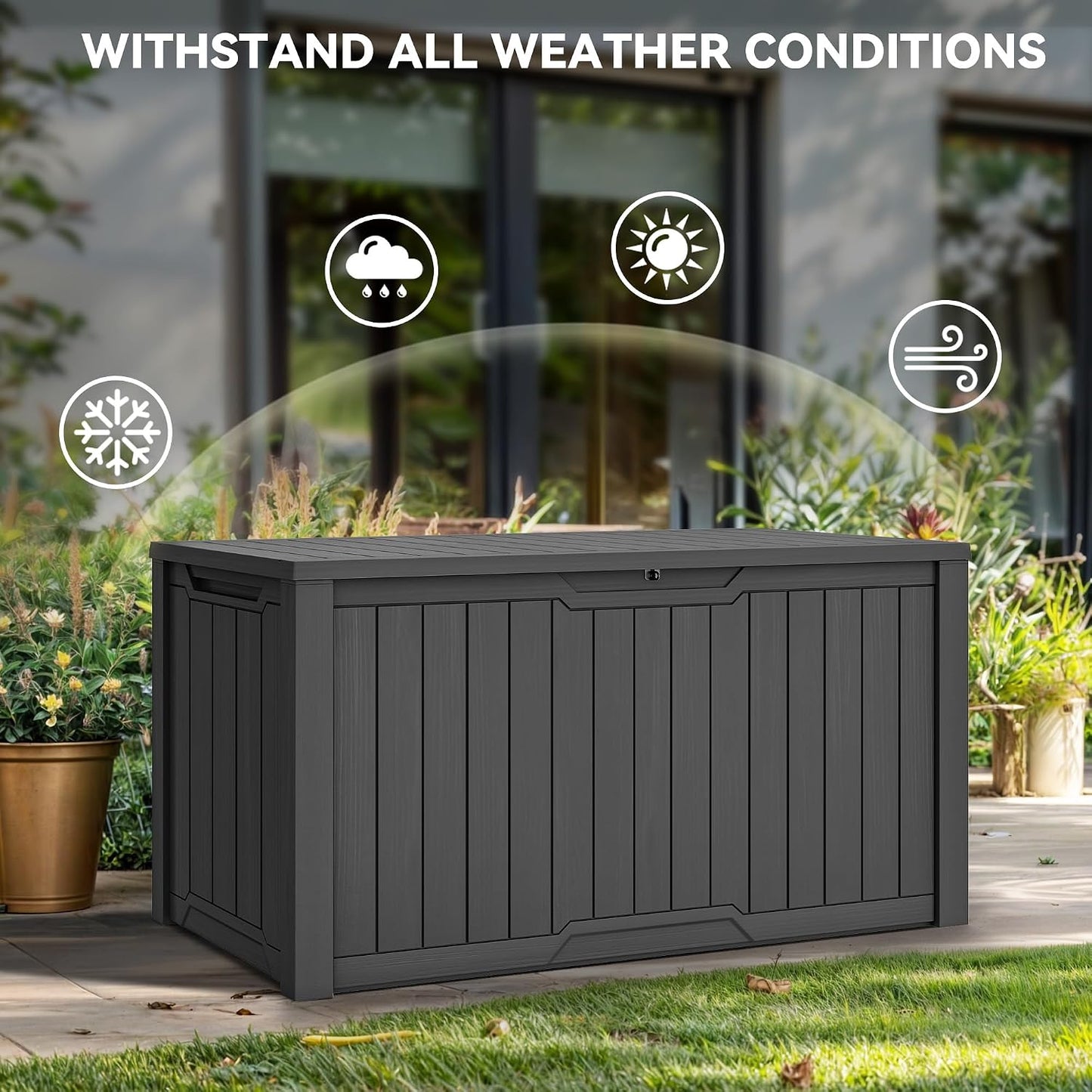 YITAHOME 35 Gallon Outdoor Storage Box | Waterproof Resin Deck Box and Package Delivery with Lockable Lid for Patio Furniture Cushions, Pool Accessories, Garden
