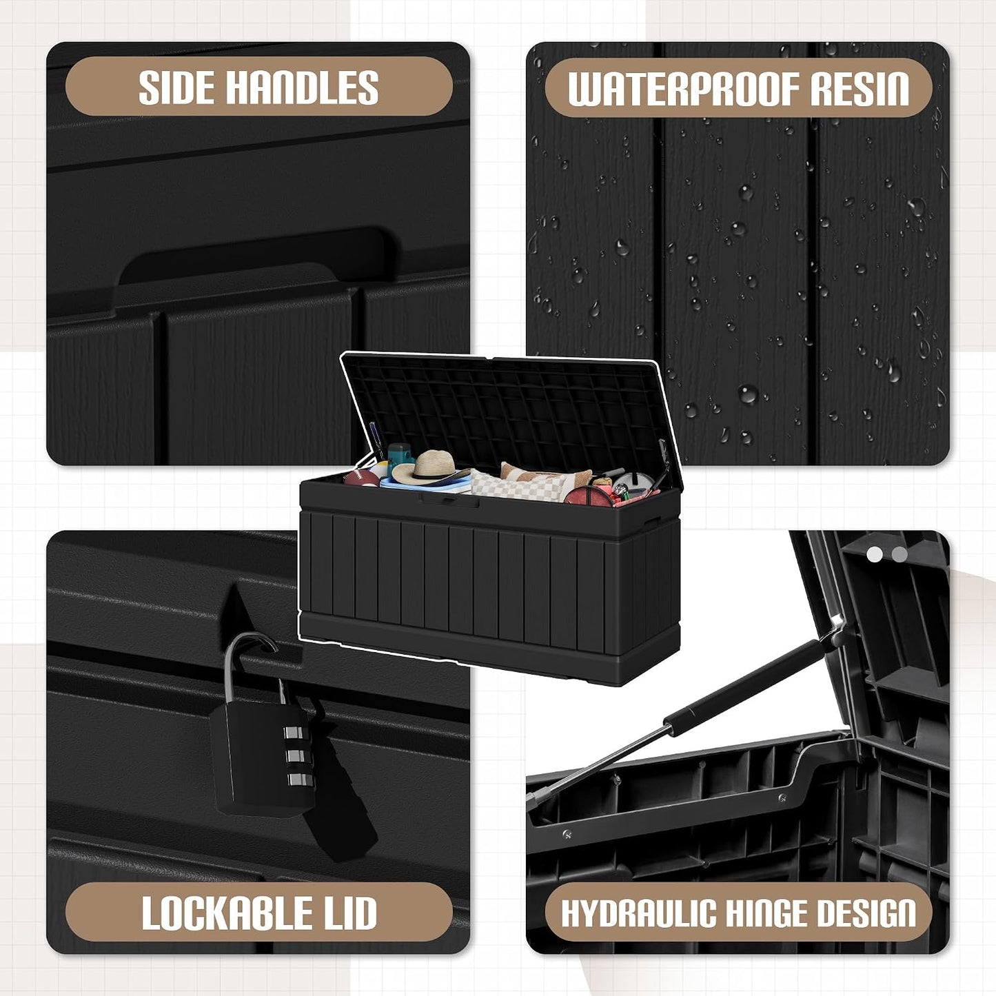 JUMMICO 31 Gallon Resin Deck Box Waterproof Indoor Outdoor Storage Boxes for Patio Furniture Cushions and Garden Tools (Brown)