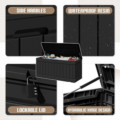 JUMMICO 31 Gallon Resin Deck Box Waterproof Indoor Outdoor Storage Boxes for Patio Furniture Cushions and Garden Tools (Brown)
