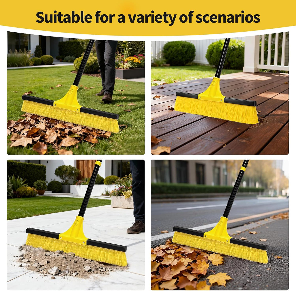18”Push Broom Brush for Floor Cleaning with 60” Long Handle and Stiff Bristles, Heavy Duty Brush for Shop, Deck, Garage, Concrete,Indoor and Outdoor Broom