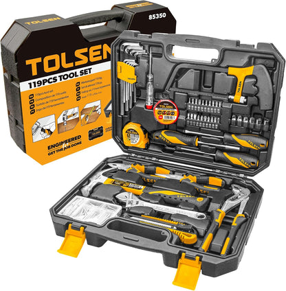 TOLSEN Auto Repair Tool Set Home Mechanic Tool Kit with Toolbox | Portable Complete General Basic Home Tool Kit and Reversible Ratchet Socket Set for Men Women
