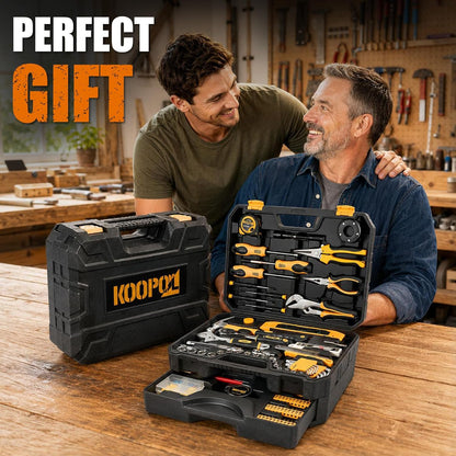 KOOPOOL Tool Set, Tool Box Kit for Mechanic and Car, General Household Home Tool Kit, Basic Tool Kit for Home Auto Repair, with Storage Case