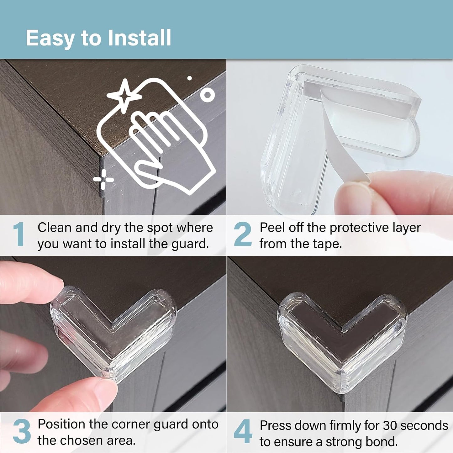 CPSIA Safety Certified Corner Guards Corner Protectors for Baby, 12 Pack, Clear Furniture & Edge Corner Covers, Adhesive Pre-Taped, BPA-Free, L Shape