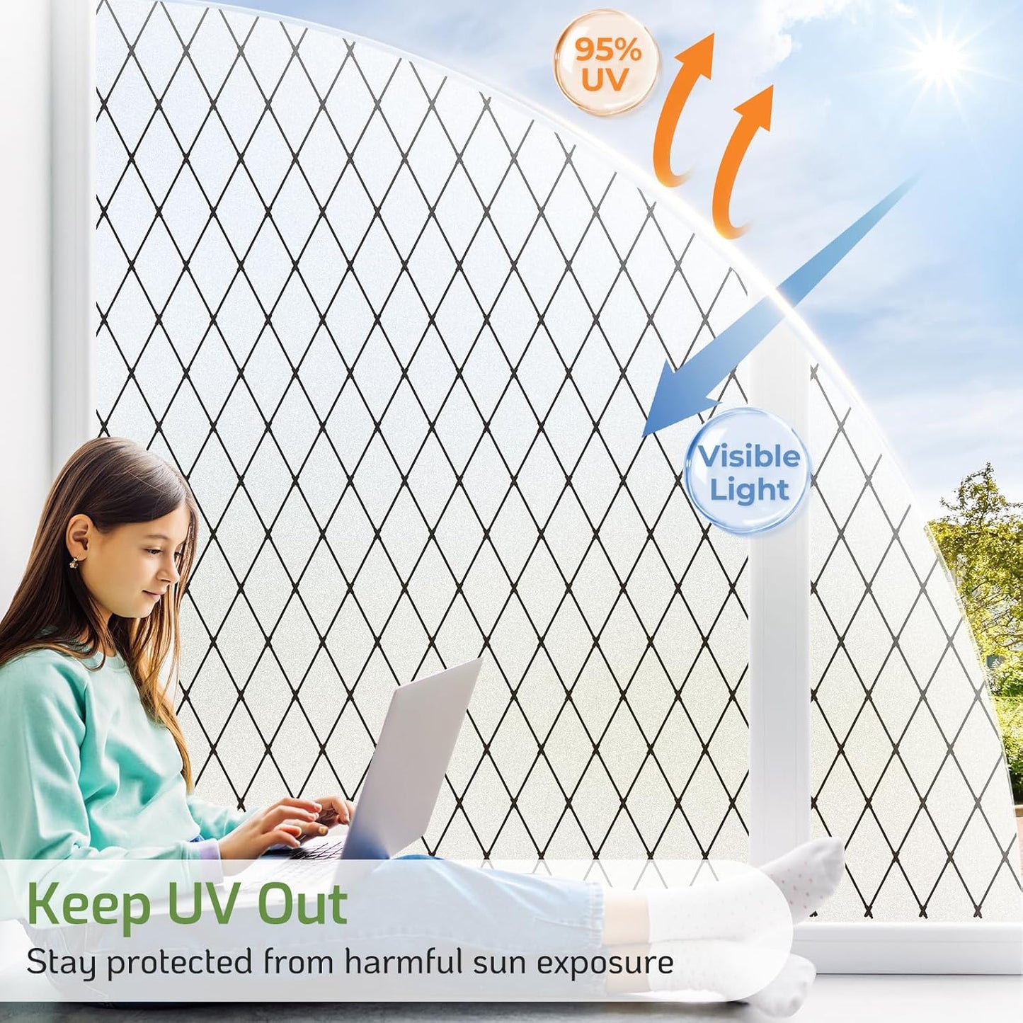 LUTE Window Privacy Film, Frosted Glass Window Film for Bathroom, Static Cling Removable Heat Control Glass Coverings, Non Adhesive Opaque Door Sticker for Home Office (Pure, 17.5" x 78.7")