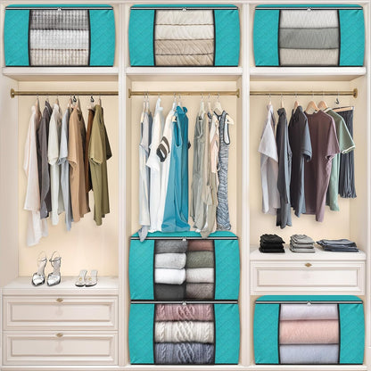 Fab totes 6 Pack Storage Bags for Clothes and Blanket, Foldable Closet Organizers and Storage with Zippers, Clear Window and Handles, Fabric Storage Bins for Sweater, Comforter, Bedding,Linen Sheets