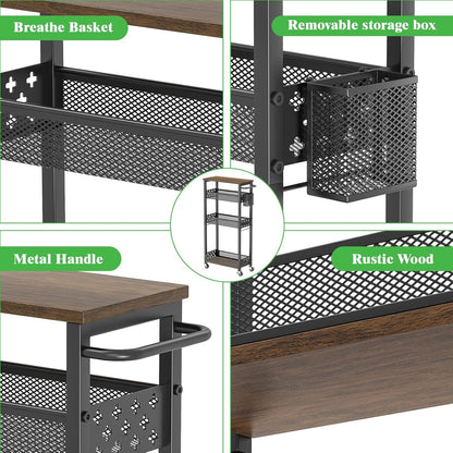 4 Tier Slim Rolling Storage Cart, Laundry Room Cart on Wheels, Small Metal Bathroom Cart Kitchen Organizer Trolley with Handle and Mesh Basket, 7.1 inch Width for Narrow Space, Black