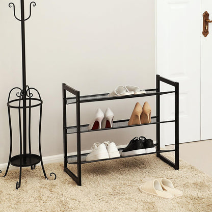 SONGMICS Shoe Rack, 12-Tier Shoe Organizer, Metal Shoe Storage for Garage, Entryway, Set of 2 6-Tier Stackable Shoe Shelf, with Adjustable Flat or Angled Shelves, Holds 48-60 Pairs, Black ULMR12B