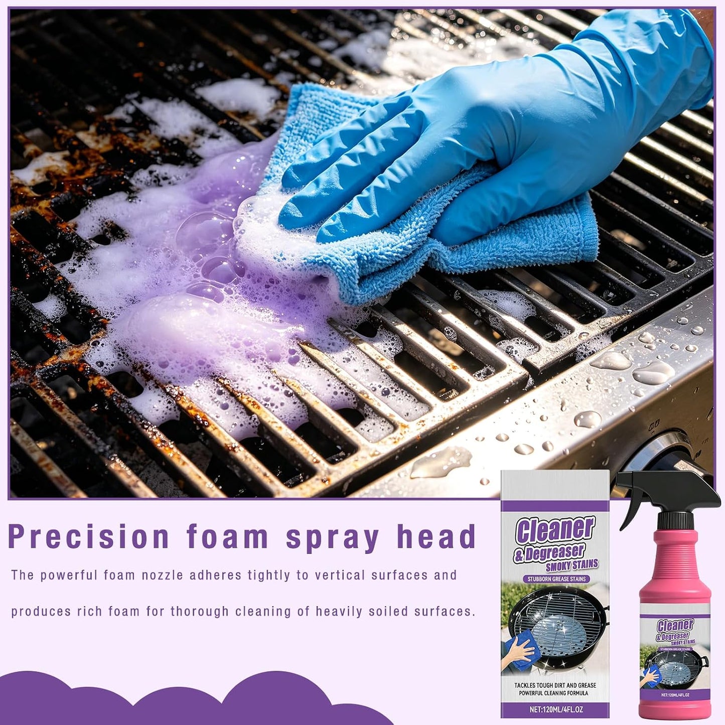 2PCS Fast Acting Heavy Duty Grill Degreaser Spray, Heavy Duty BBQ Grill Degreaser, Multi Functional Grease Remover for Outdoor Grills, Stubborn Splatters for Kitchen, Easy Off Oven Cleaner for Home